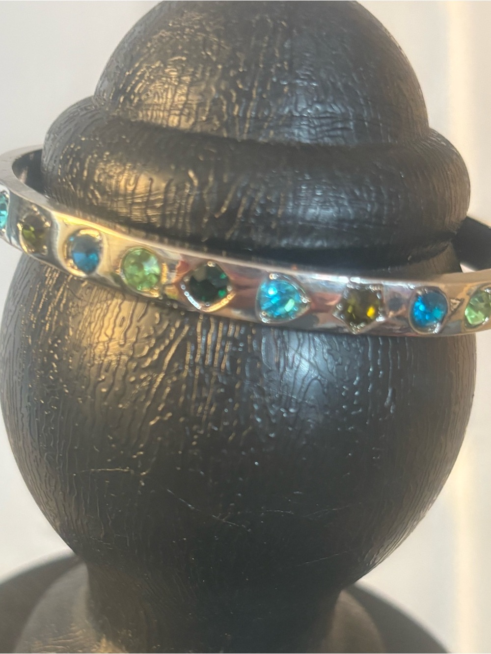Silver tone Multi-Gemstone Bangle Bracelet - Blue & Green